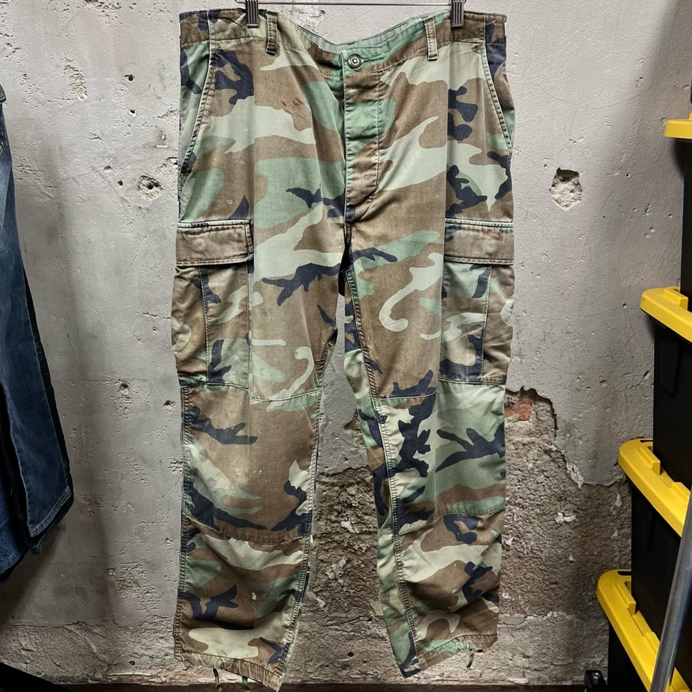 Y2K Military Issued Camo Baggy Cargo Adjustable Canvas Pants Large Regular 38x31 - Picture 1 of 6